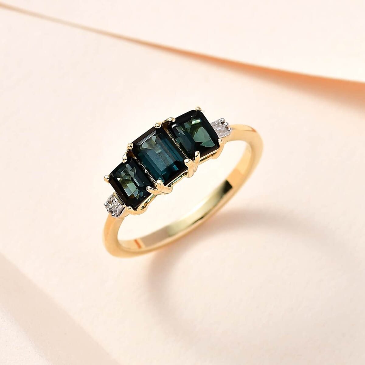 Luxoro 10K Yellow Gold Premium Monte Belo Indicolite and G-H I3 Diamond Ring 1.65 ctw image number 1