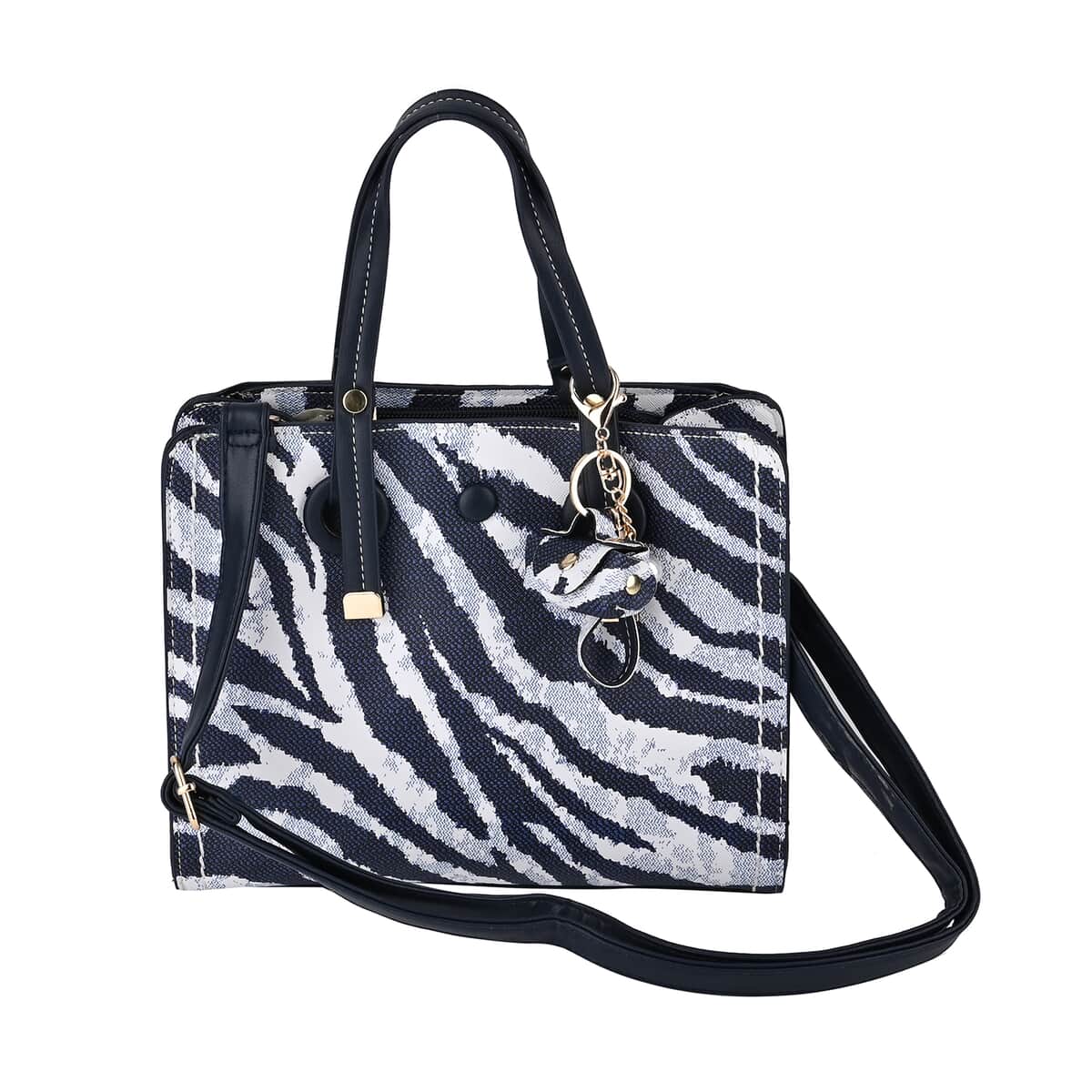 Navy and White Zebra Stripe Faux Leather Set of 2 Crossbody Bag image number 0