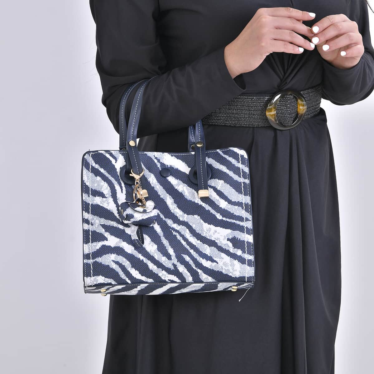Navy and White Zebra Stripe Faux Leather Set of 2 Crossbody Bag image number 2