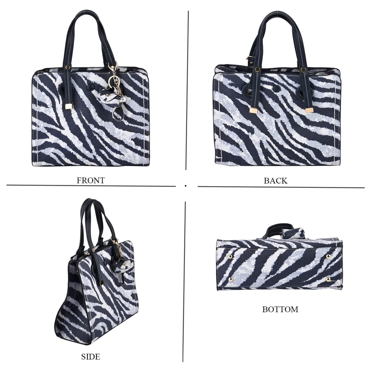 Navy and White Zebra Stripe Faux Leather Set of 2 Crossbody Bag image number 3
