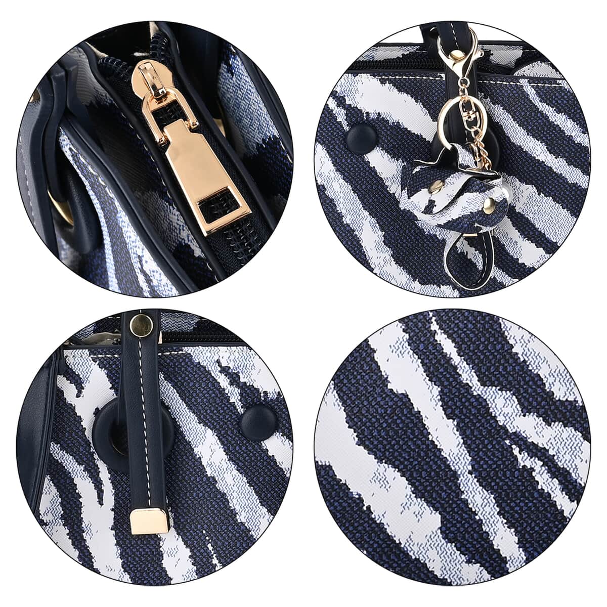 Navy and White Zebra Stripe Faux Leather Set of 2 Crossbody Bag image number 5