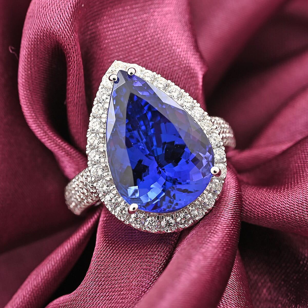 Certified & Appraised Rhapsody 950 Platinum AAAA Tanzanite and E-F VS Diamond Halo Ring 9.20 Grams 8.10 ctw image number 1