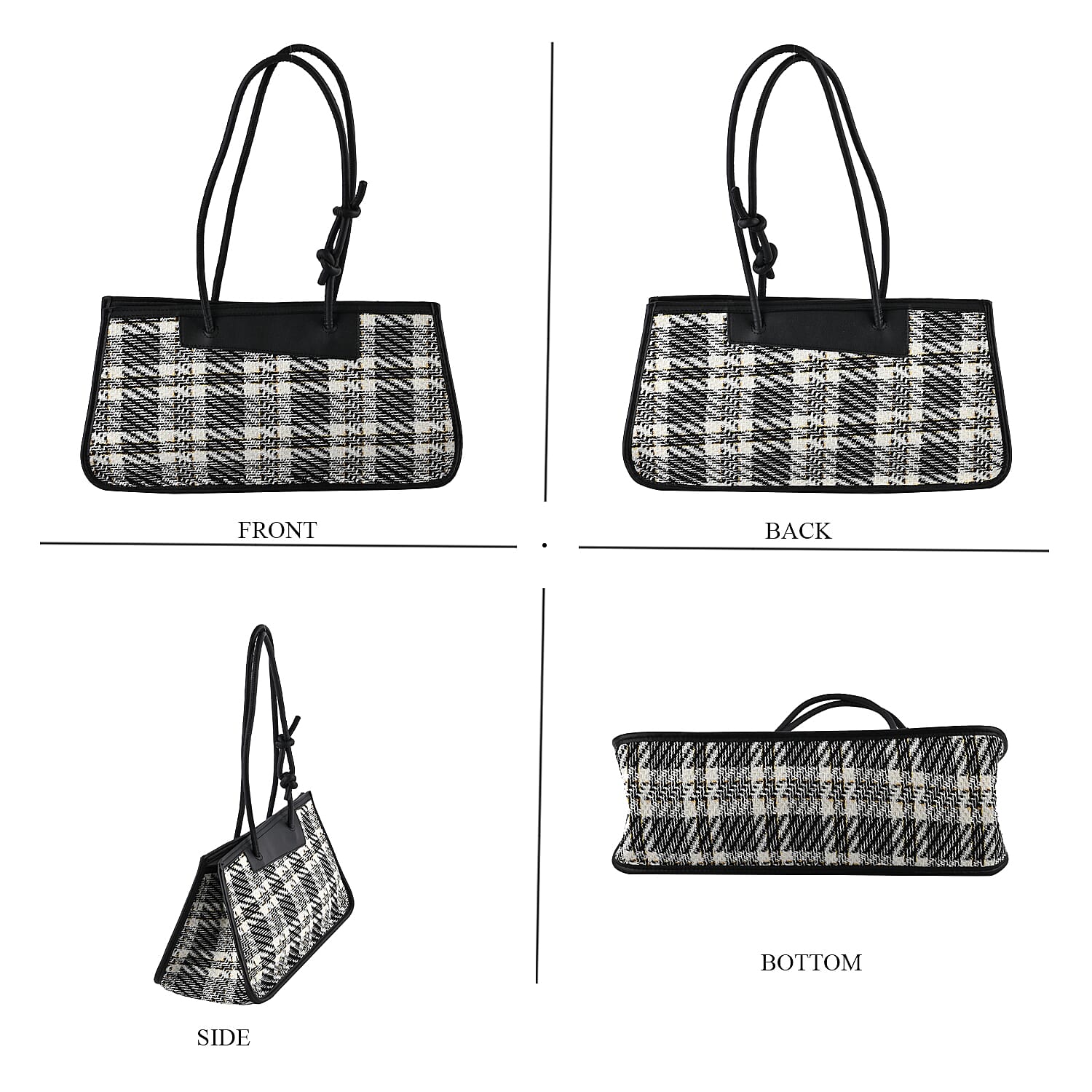 Black and White Plaid Pattern Faux Leather Tote Bag and Cosmetic Bag