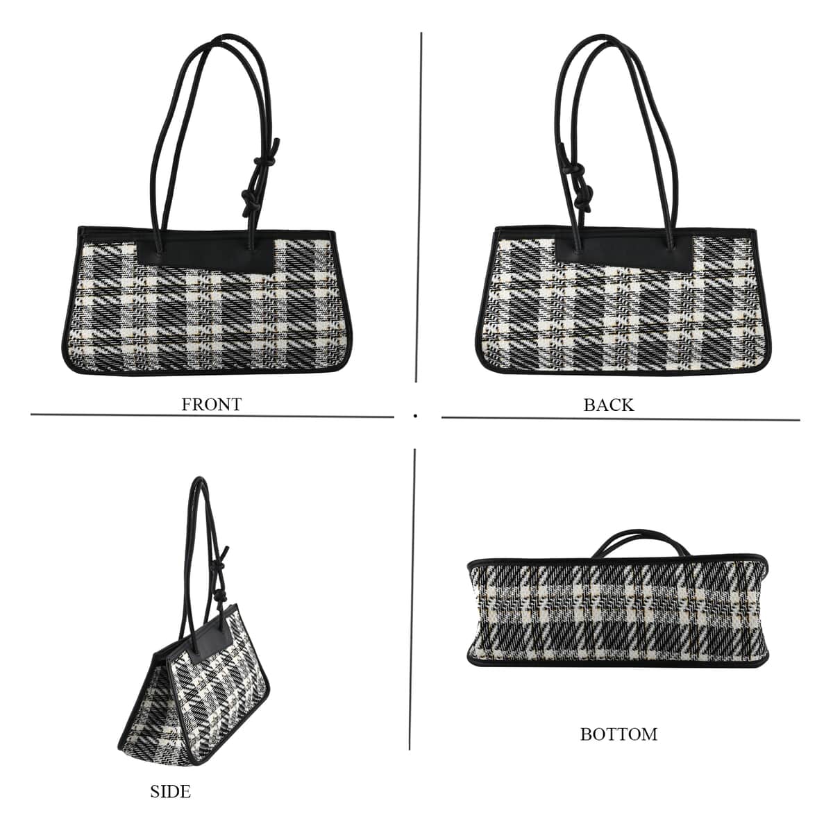 Black and White Plaid Pattern Faux Leather Tote Bag (15.6"x7.9"x5.5") and Cosmetic Bag (9.5"x3"x4.3") image number 3