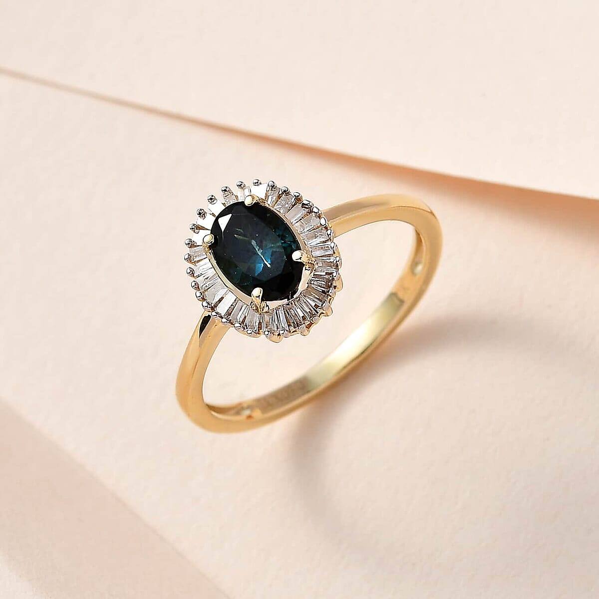 Luxoro 10K Yellow Gold Premium Monte Belo Indicolite and G-H I3 Diamond Halo Ring 1.00 ctw image number 1