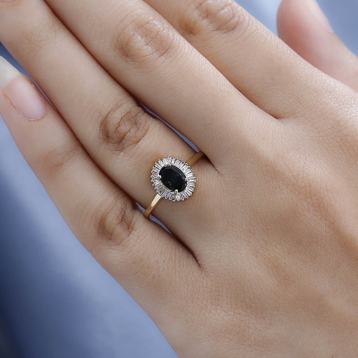 Luxoro 10K Yellow Gold Premium Monte Belo Indicolite and G-H I3 Diamond Halo Ring 1.00 ctw image number 2
