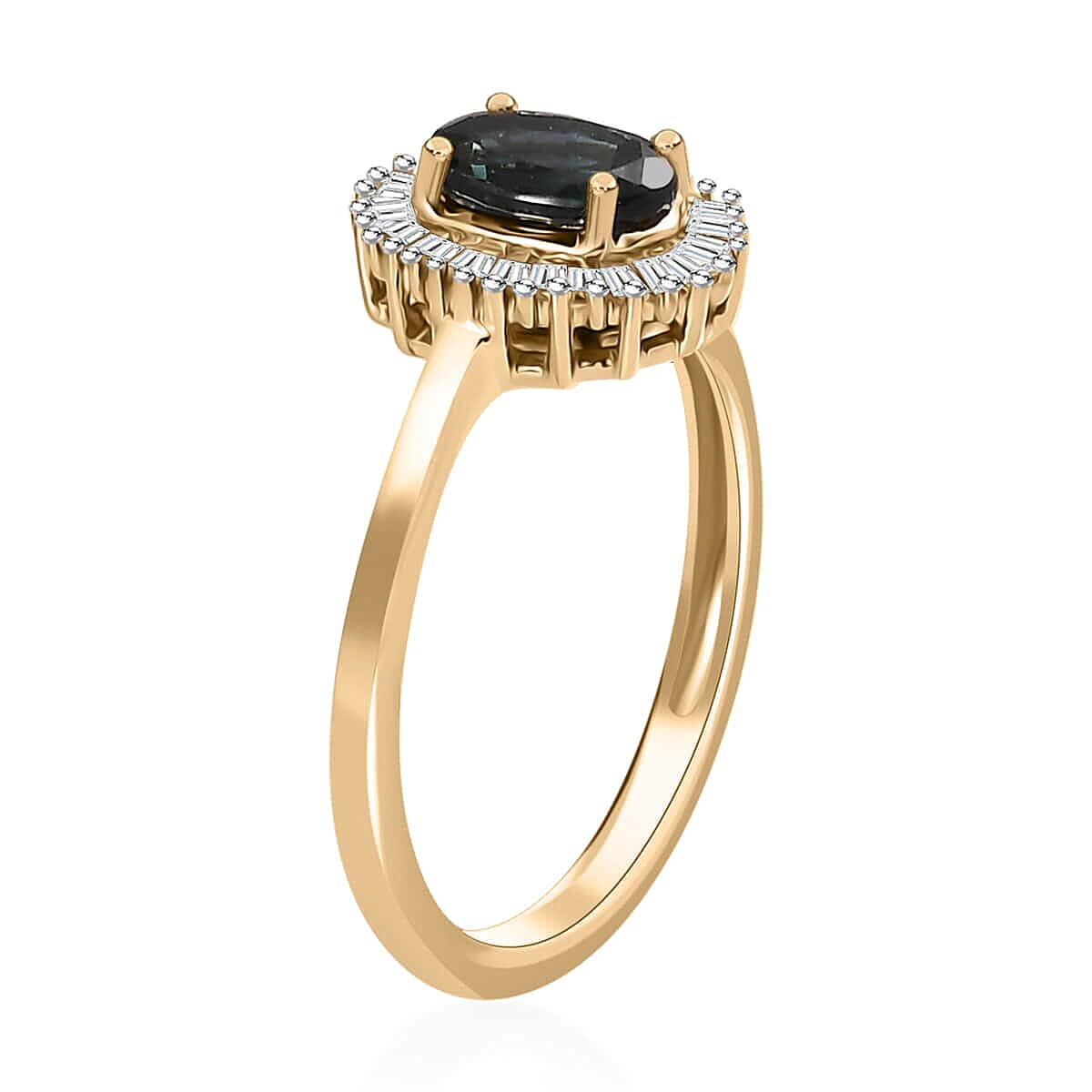 Luxoro 10K Yellow Gold Premium Monte Belo Indicolite and G-H I3 Diamond Halo Ring 1.00 ctw image number 3