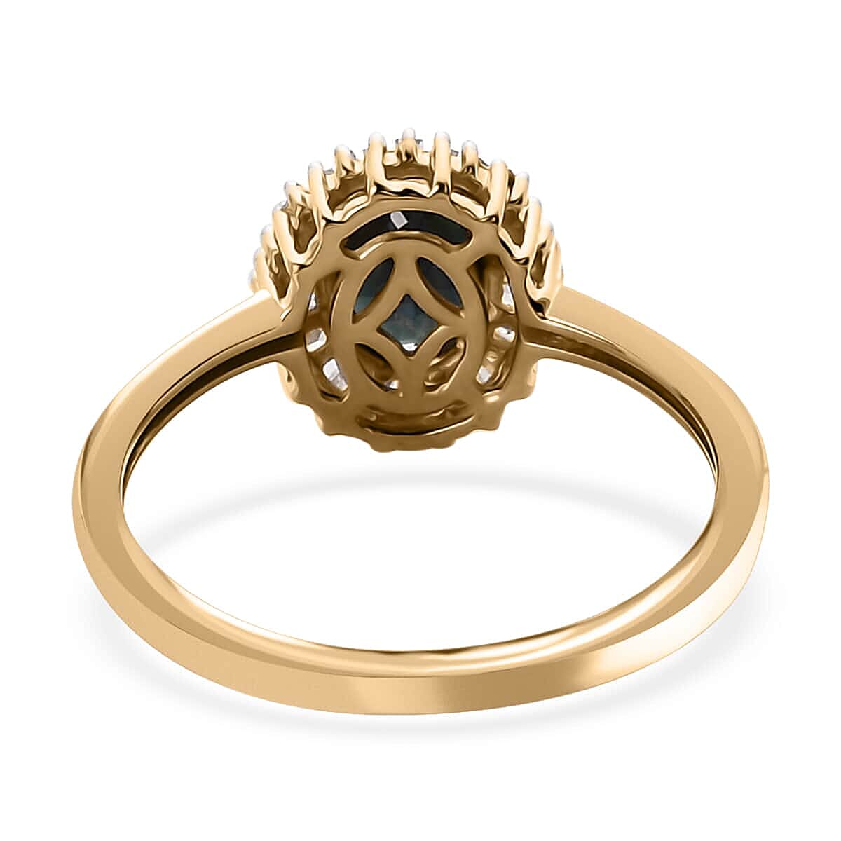 Luxoro 10K Yellow Gold Premium Monte Belo Indicolite and G-H I3 Diamond Halo Ring 1.00 ctw image number 4