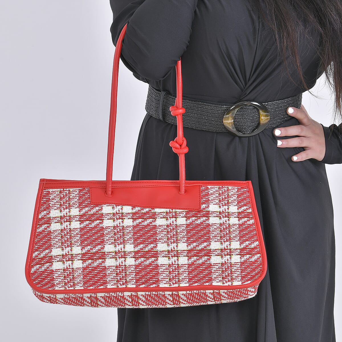 Red and White Faux Leather Tote Bag and Cosmetic Bag image number 2