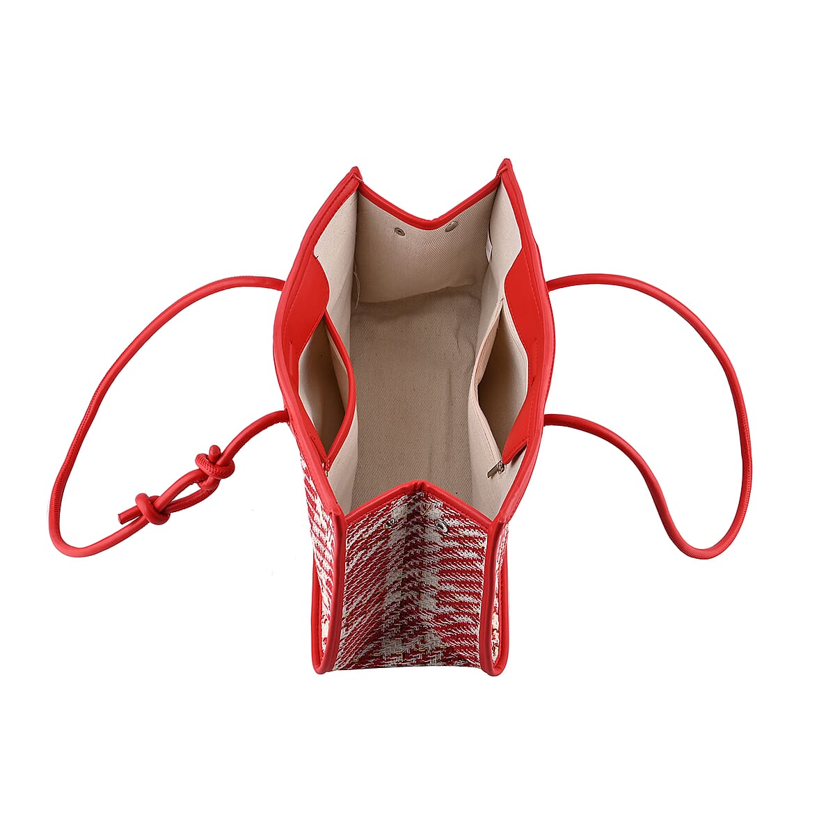 Red and White Faux Leather Tote Bag and Cosmetic Bag image number 4