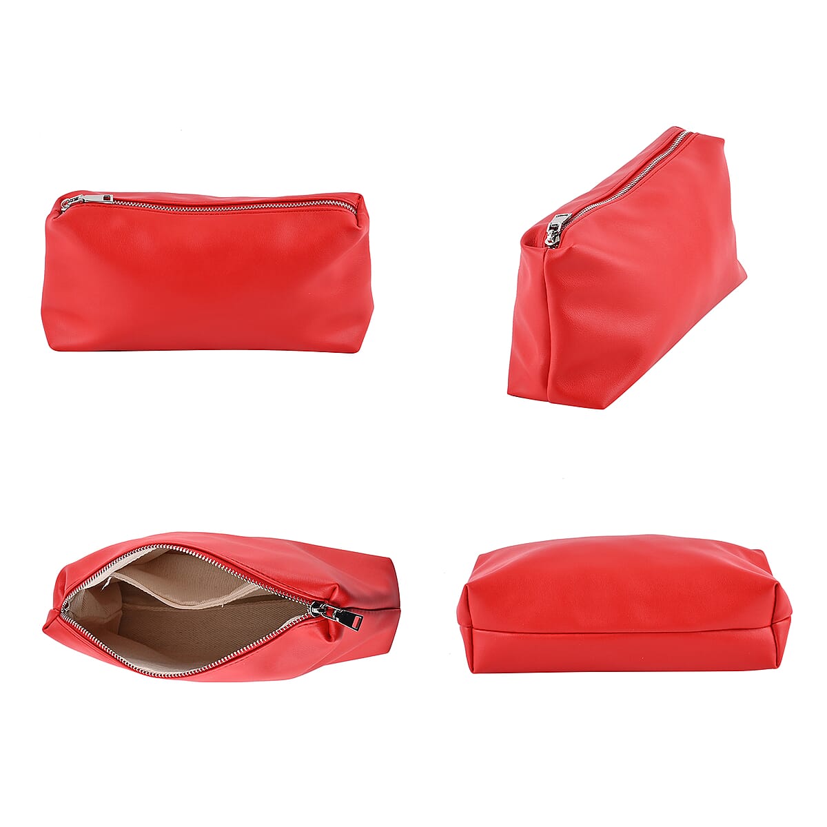 Red and White Faux Leather Tote Bag and Cosmetic Bag image number 5