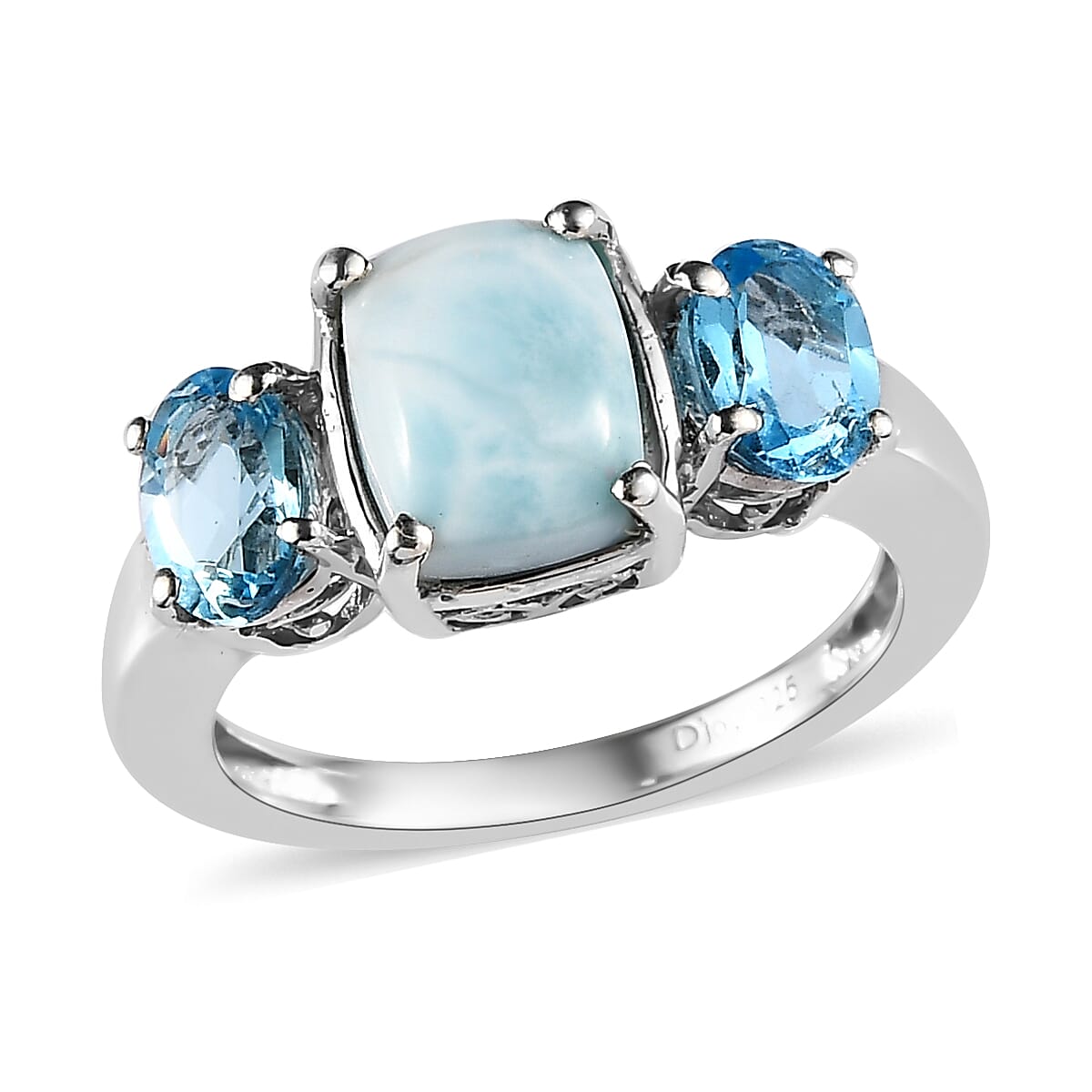 Larimar and Swiss Blue Topaz 3 Stone Ring in Platinum Over Sterling Silver 2.85 ctw image number 0