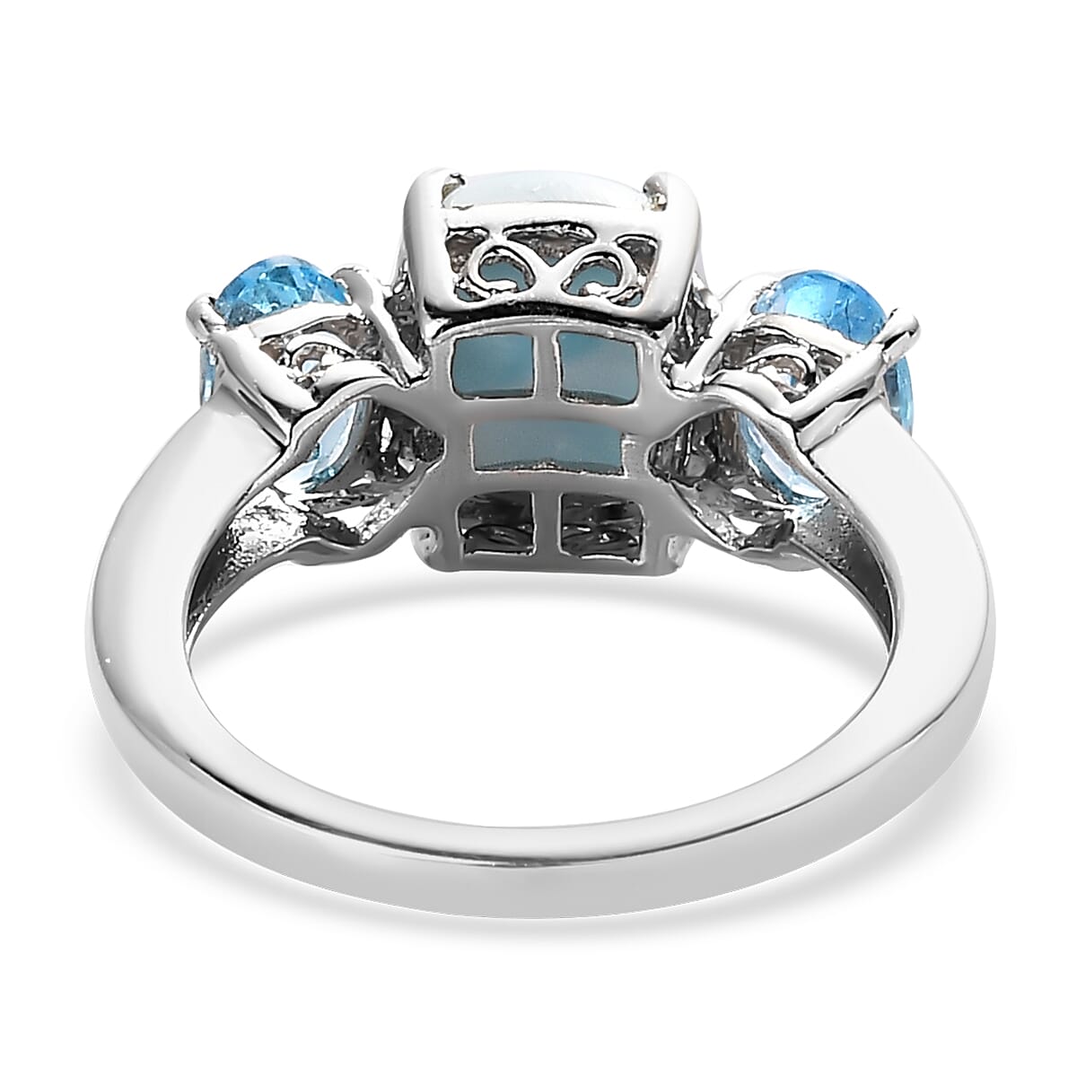 Larimar and Swiss Blue Topaz 3 Stone Ring in Platinum Over Sterling Silver (Size 10.0) 2.85 ctw