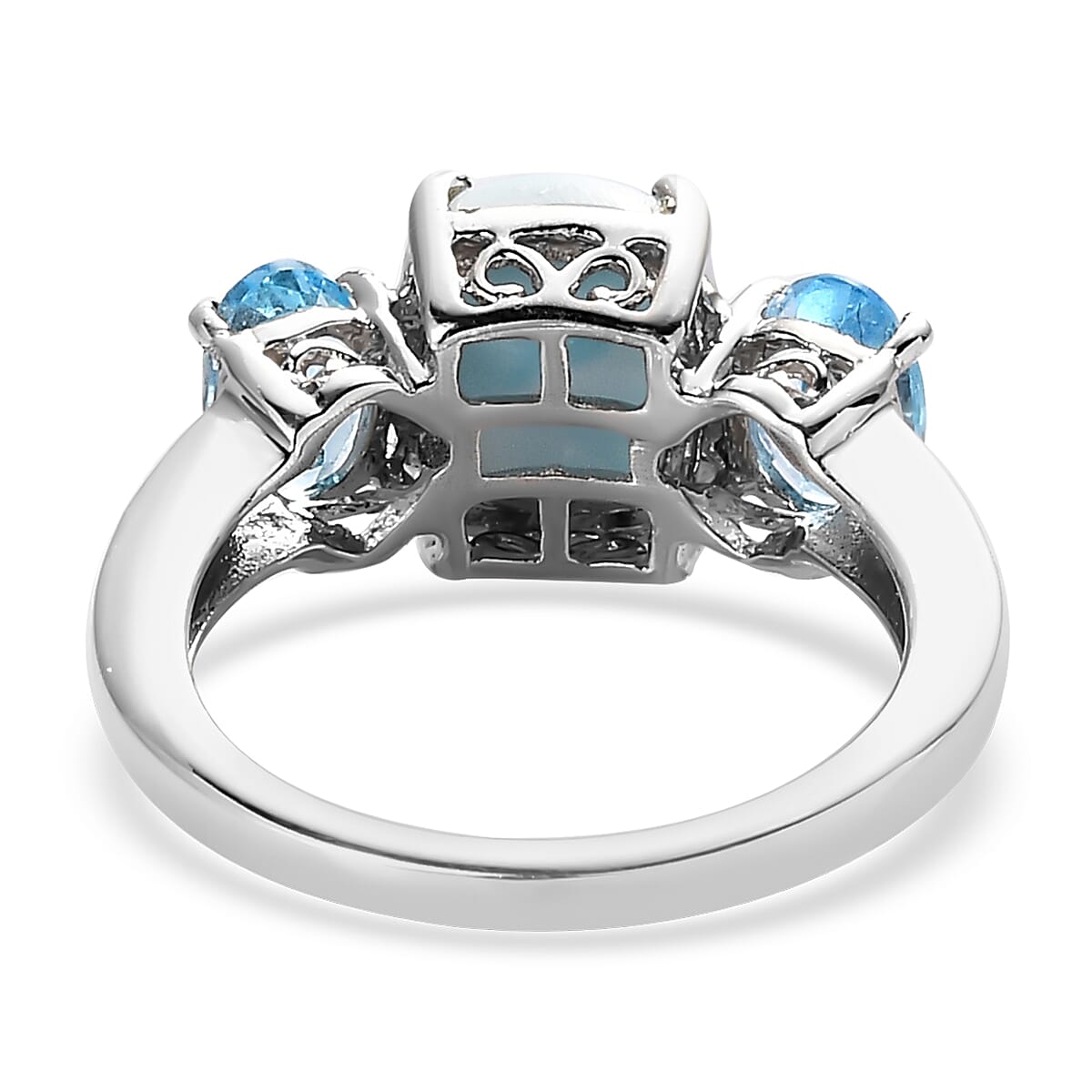 Buy Larimar and Swiss Blue Topaz 3 Stone Ring in Platinum Over