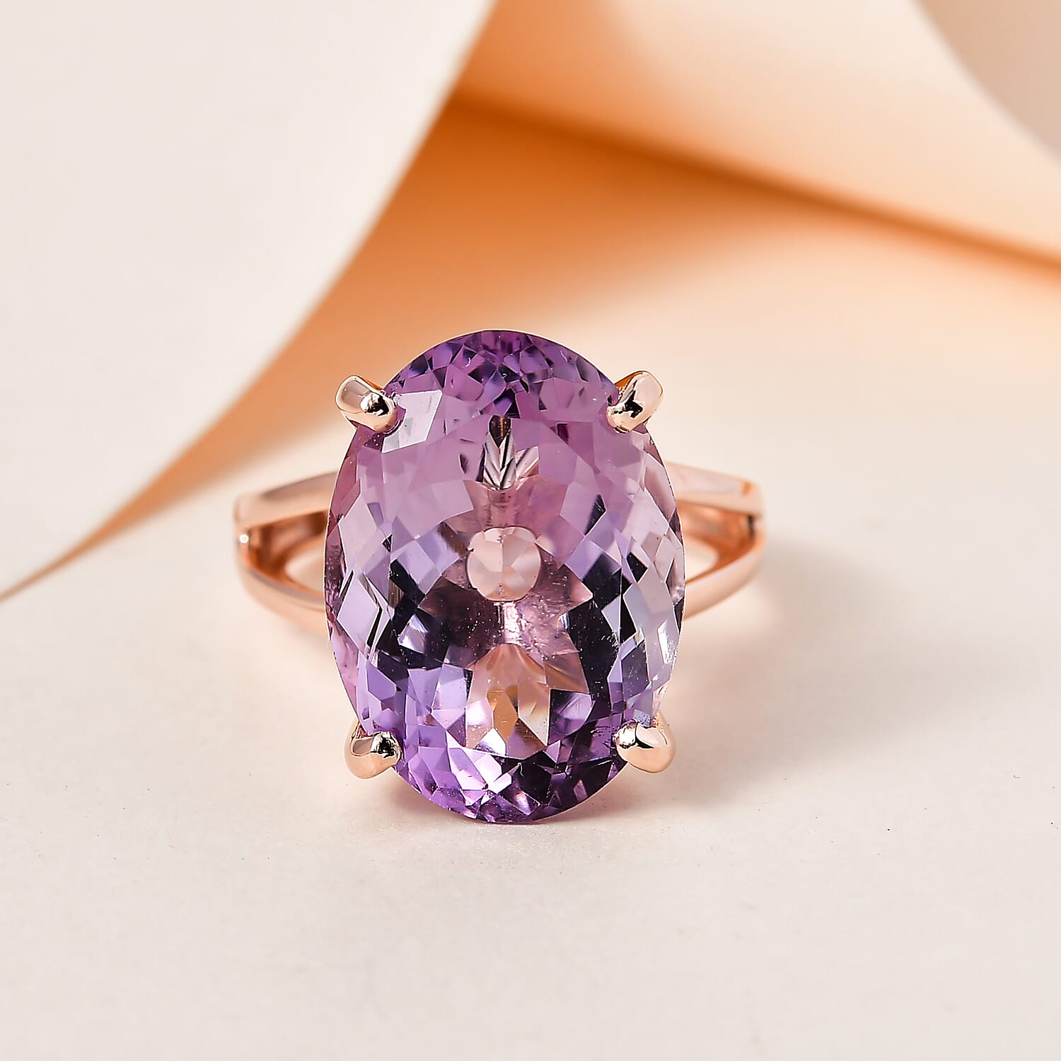 Rose De France Amethyst 12.00 ctw Ring in Vermeil Rose Gold Over Sterling Silver (Size 11.5)