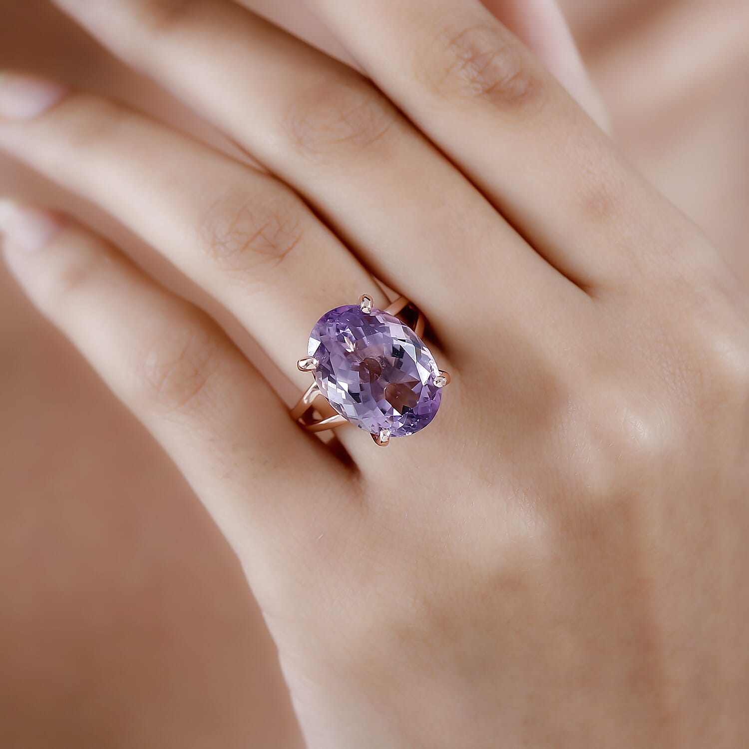 Rose De France Amethyst 12.00 ctw Ring in Vermeil Rose Gold Over Sterling Silver (Size 11.5)