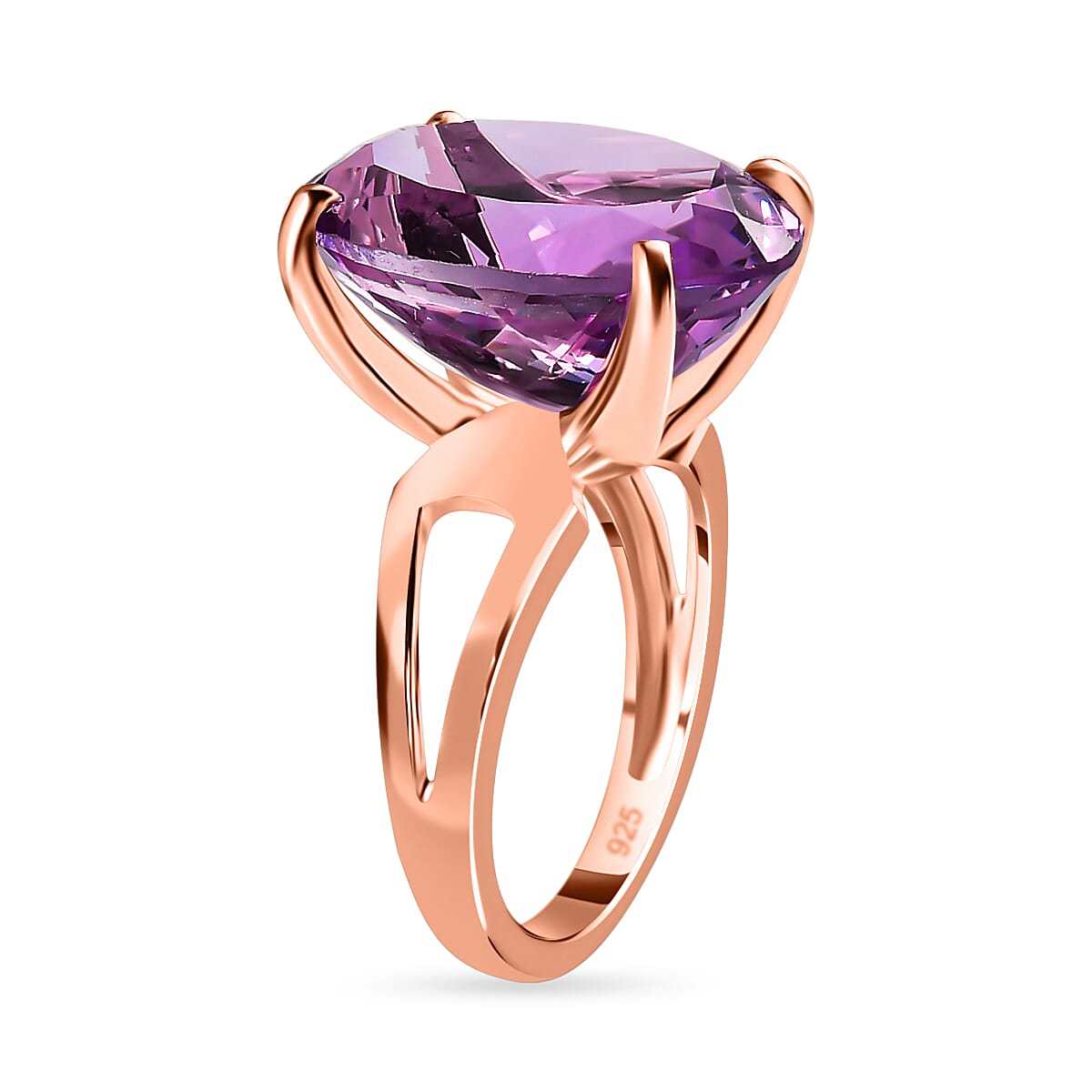 Rose De France Amethyst 12.00 ctw Ring in Vermeil Rose Gold Over Sterling Silver (Size 11.5)