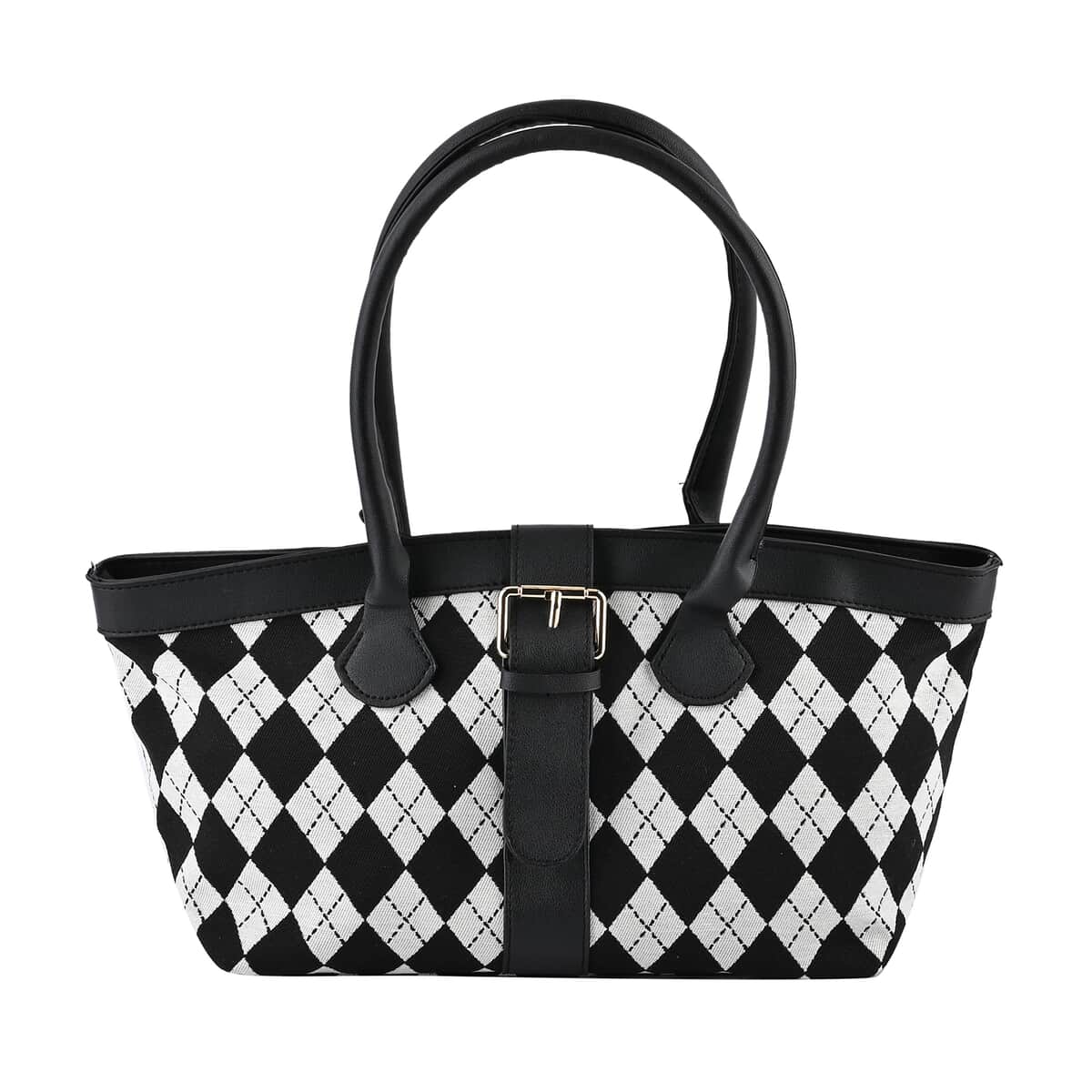 Black and White Checkered Pattern Faux Leather Tote Bag image number 0
