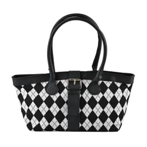 Black and White Checkered Pattern Faux Leather Tote Bag