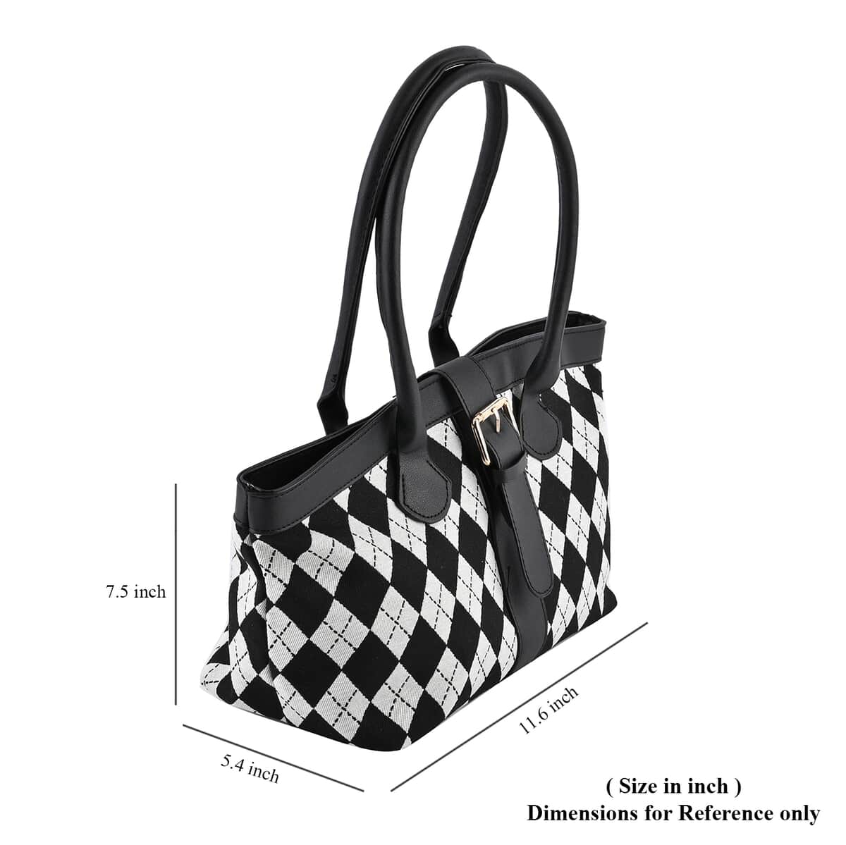 Black and White Checkered Pattern Faux Leather Tote Bag image number 6