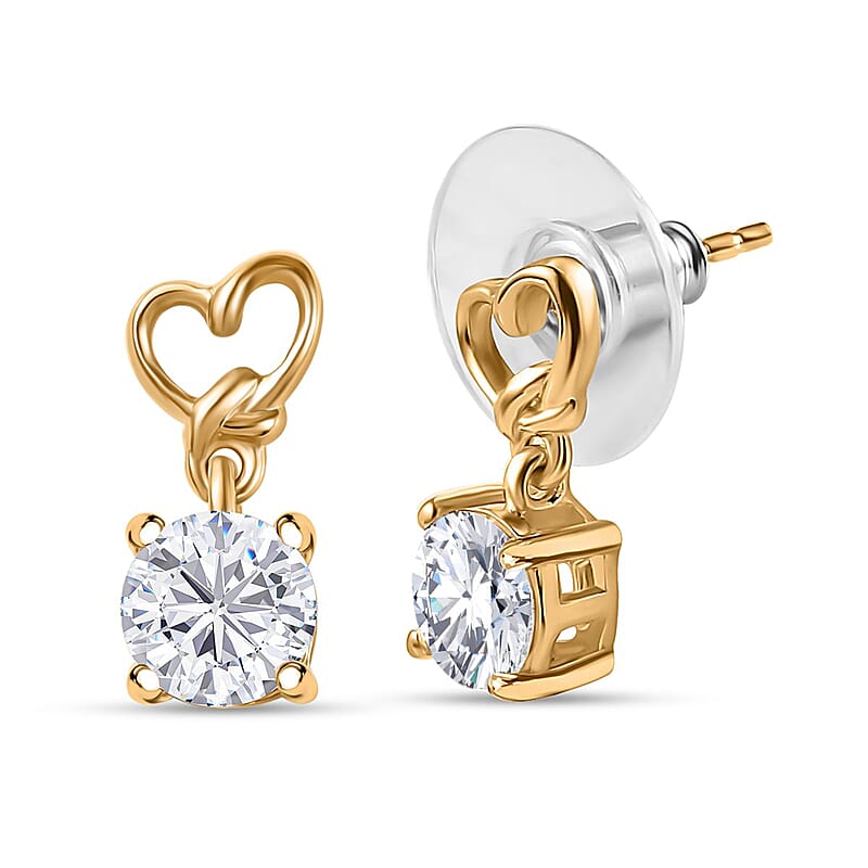 LUSTRO STELLA Made with Finest CZ Solitaire Stud Earrings in 14K YG Over Sterling Silver 3.30 ctw