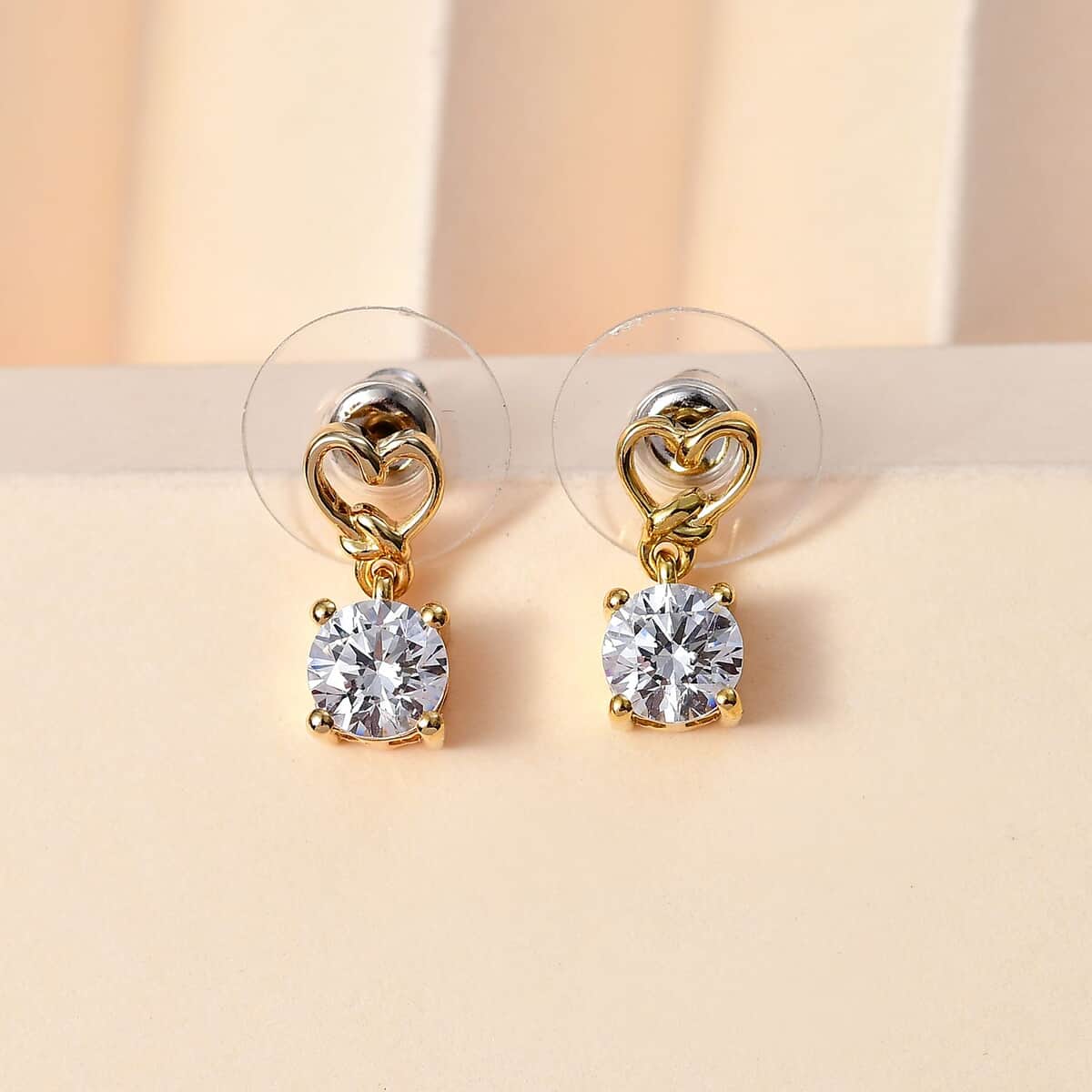 LUSTRO STELLA Made with Finest CZ Solitaire Stud Earrings in 14K YG Over Sterling Silver 3.30 ctw image number 1