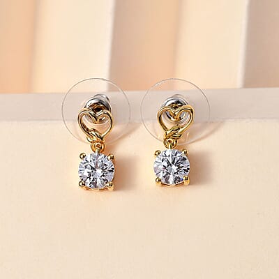 LUSTRO STELLA Made with Finest CZ Solitaire Stud Earrings in 14K YG Over Sterling Silver 3.30 ctw
