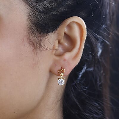 LUSTRO STELLA Made with Finest CZ Solitaire Stud Earrings in 14K YG Over Sterling Silver 3.30 ctw
