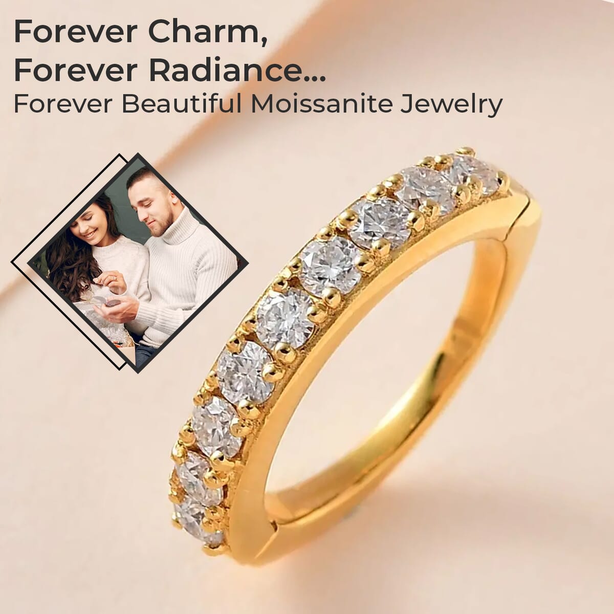 Moissanite Half Eternity Band Ring in Vermeil Yellow Gold Over Sterling Silver 0.90 ctw image number 1
