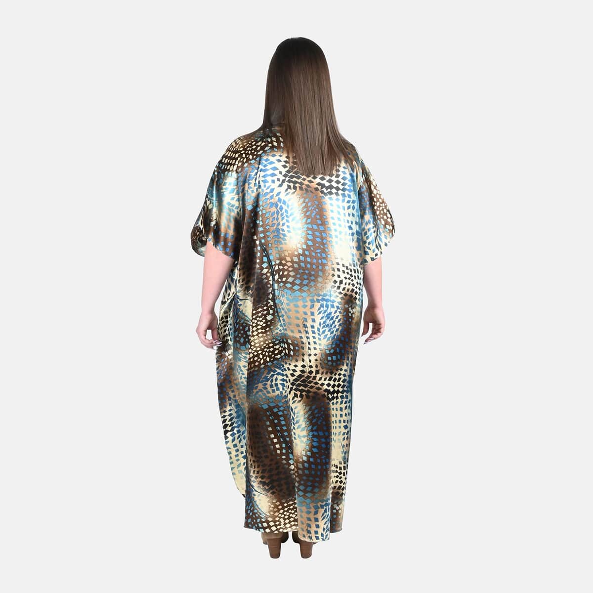 Winlar Teal Cheetah Print Kaftan with Drawstring - One Size Fits Most image number 1