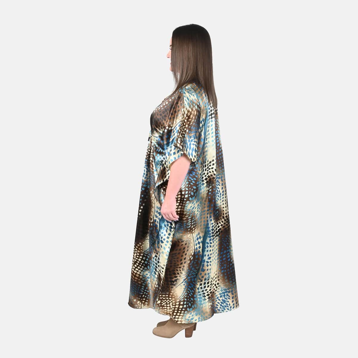 Winlar Teal Cheetah Print Kaftan with Drawstring - One Size Fits Most image number 2