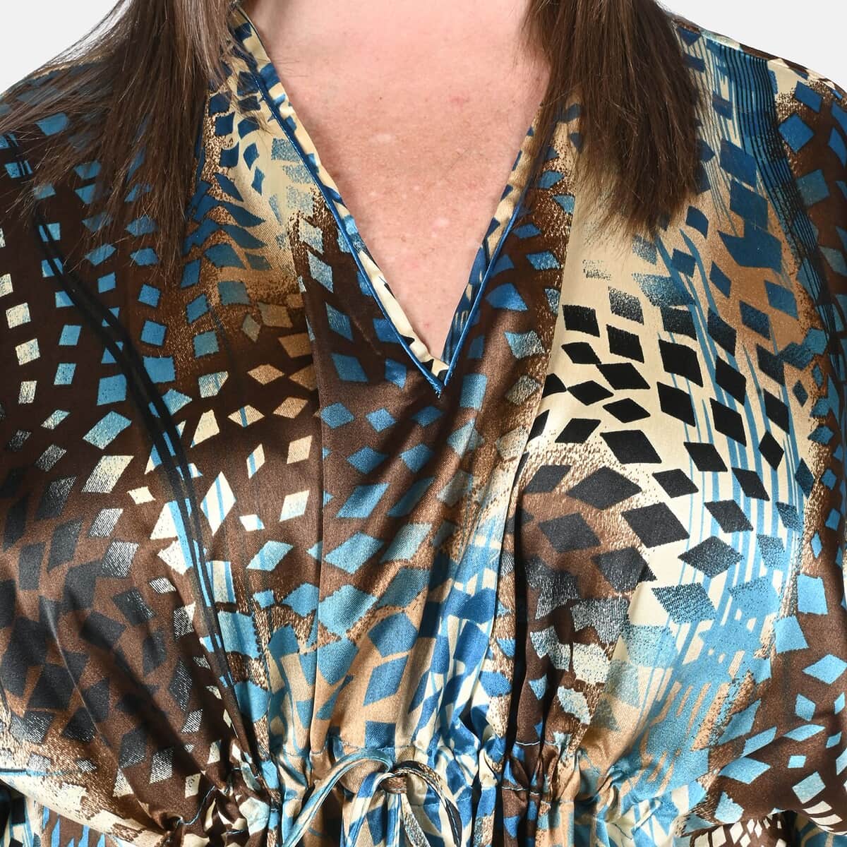 Winlar Teal Cheetah Print Kaftan with Drawstring - One Size Fits Most image number 3