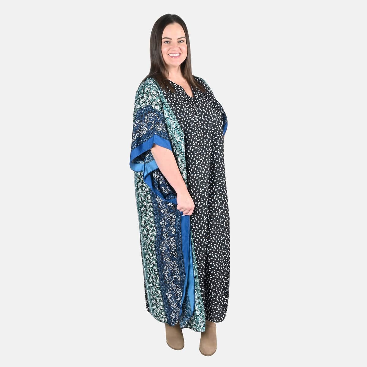 Winlar Teal Kaleidoscope Print Kaftan -One Size Fits Most image number 0