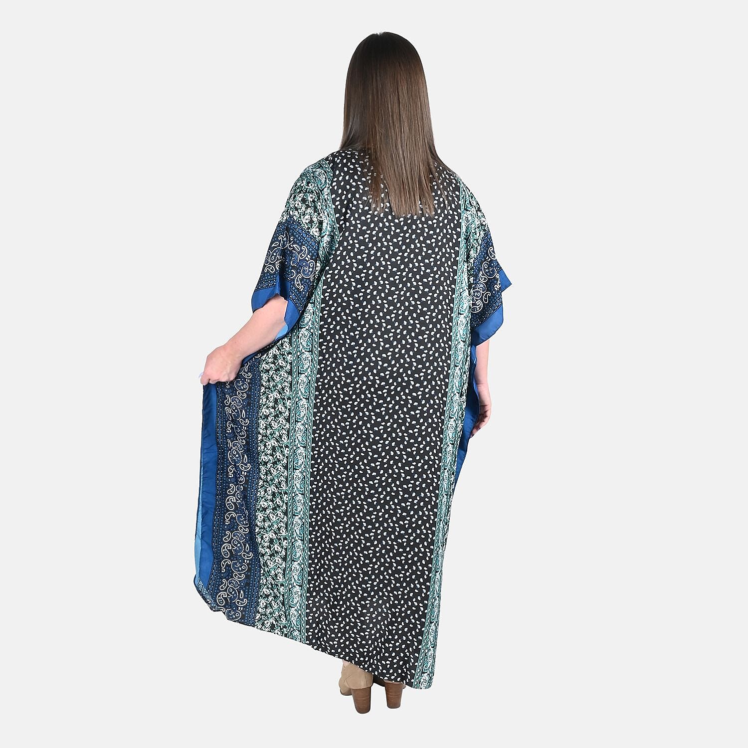 Winlar Teal Kaleidoscope Print Kaftan -One Size Fits Most
