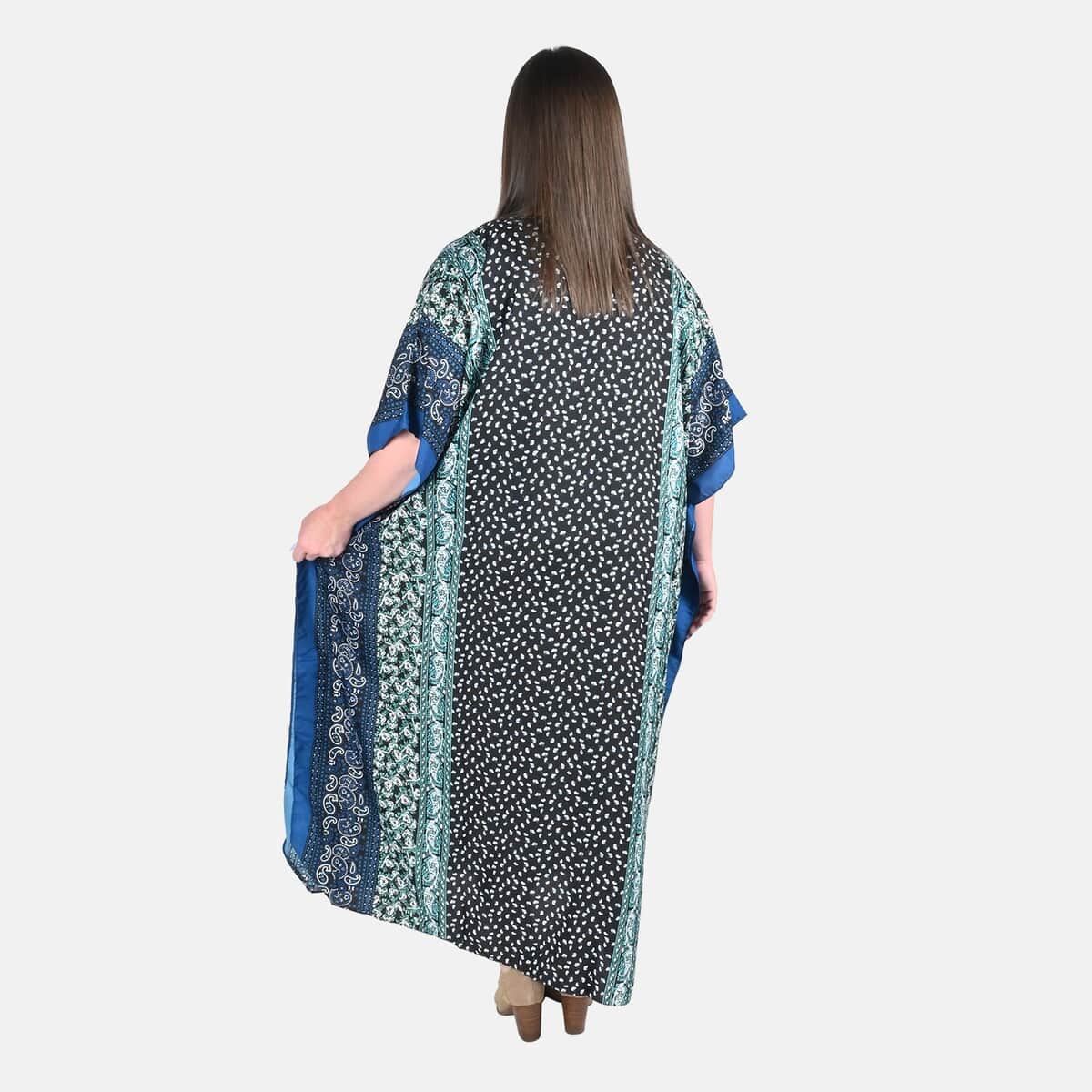 Winlar Teal Cheetah Print Kaftan with Drawstring - One Size Fits Most image number 1