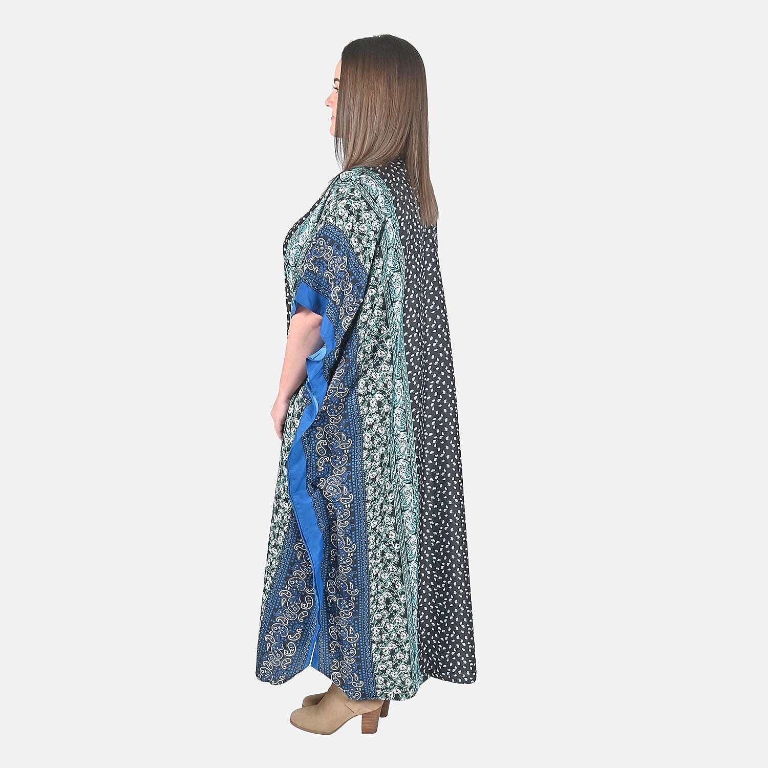 Winlar Teal Kaleidoscope Print Kaftan -One Size Fits Most
