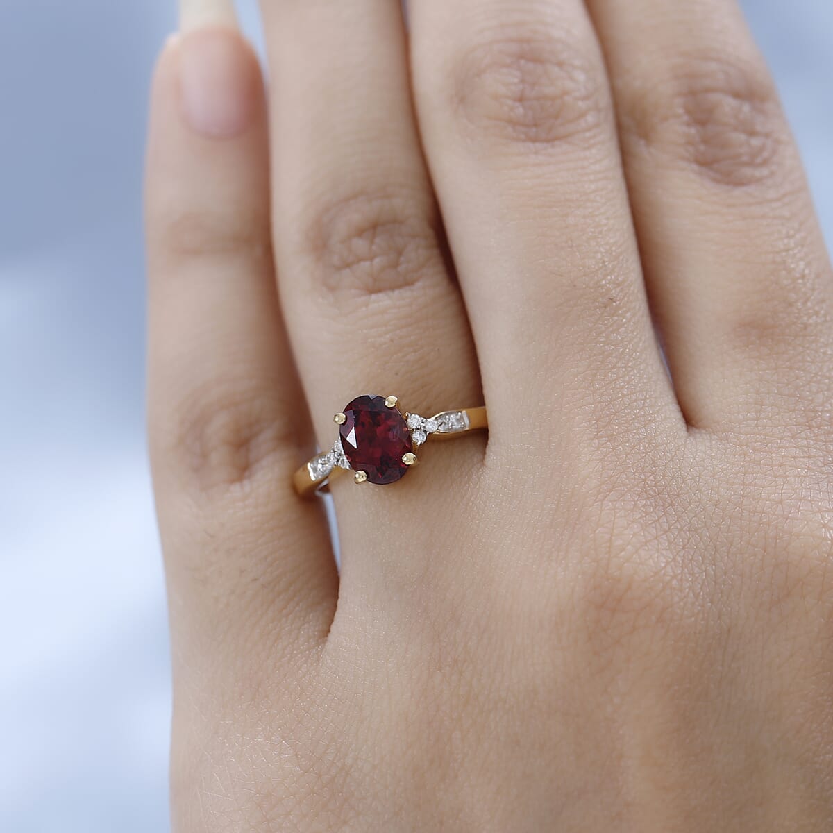 Premium Ouro Fino Rubellite, Moissanite Ring in Vermeil YG Over Sterling Silver (Size 10.0) 1.50 ctw image number 2