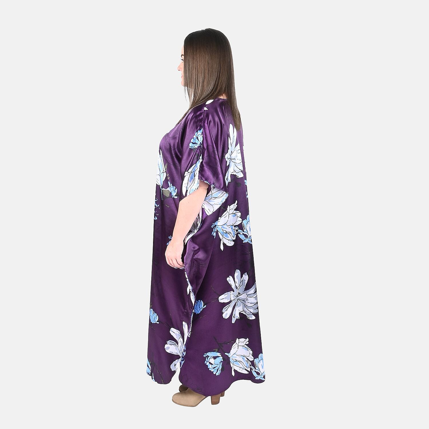 Winlar Purple Floral Print Kaftan - One Size Fits Most