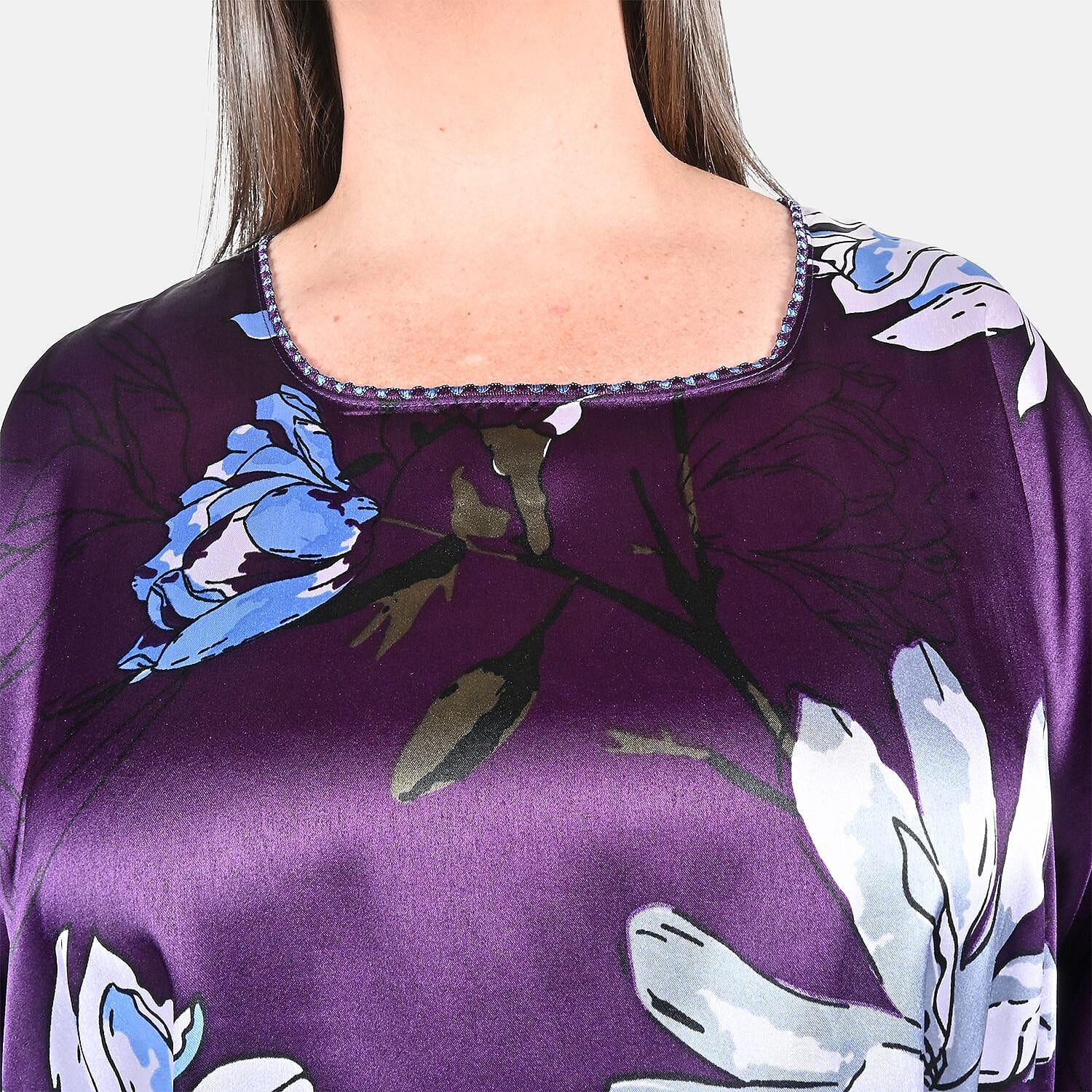 Winlar Purple Floral Print Kaftan - One Size Fits Most