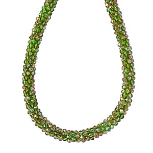 Green Magic Color Glass Beaded Necklace 20-22 Inches in Silvertone