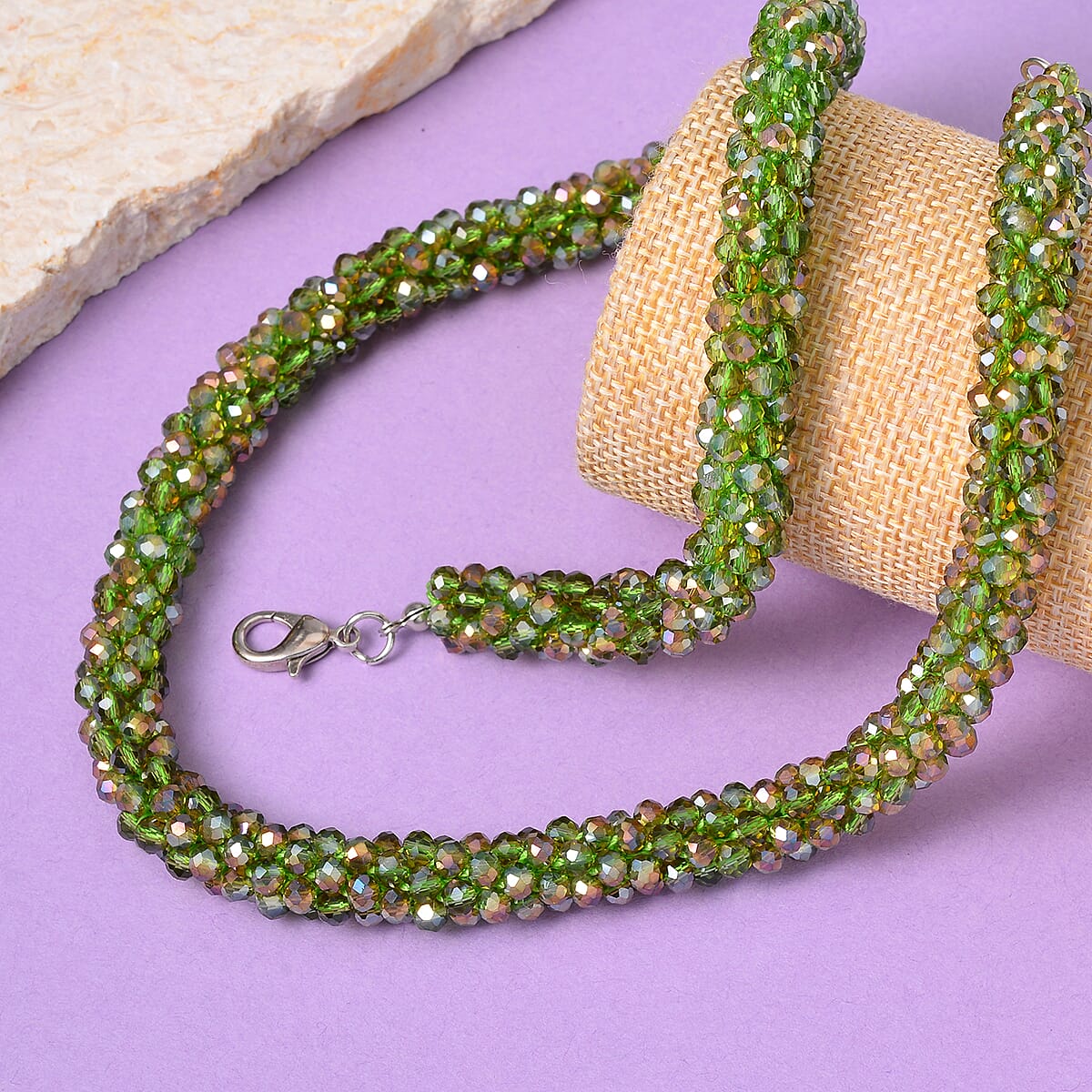 Green Magic Color Glass Beaded Necklace 20-22 Inches in Silvertone image number 1