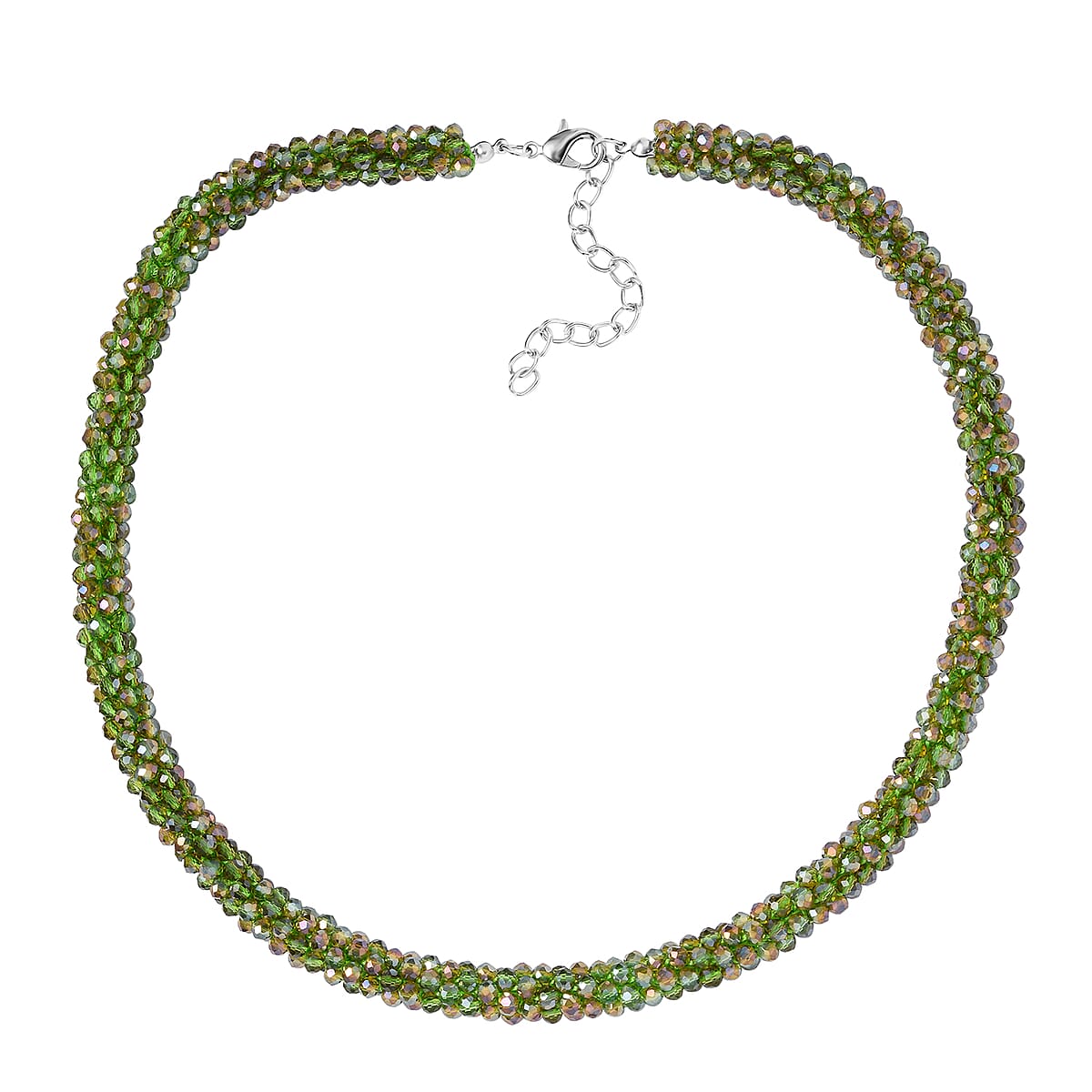 Green Magic Color Glass Beaded Necklace 20-22 Inches in Silvertone image number 2
