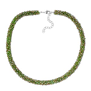 Green Magic Color Glass Beaded Necklace 20-22 Inches in Silvertone