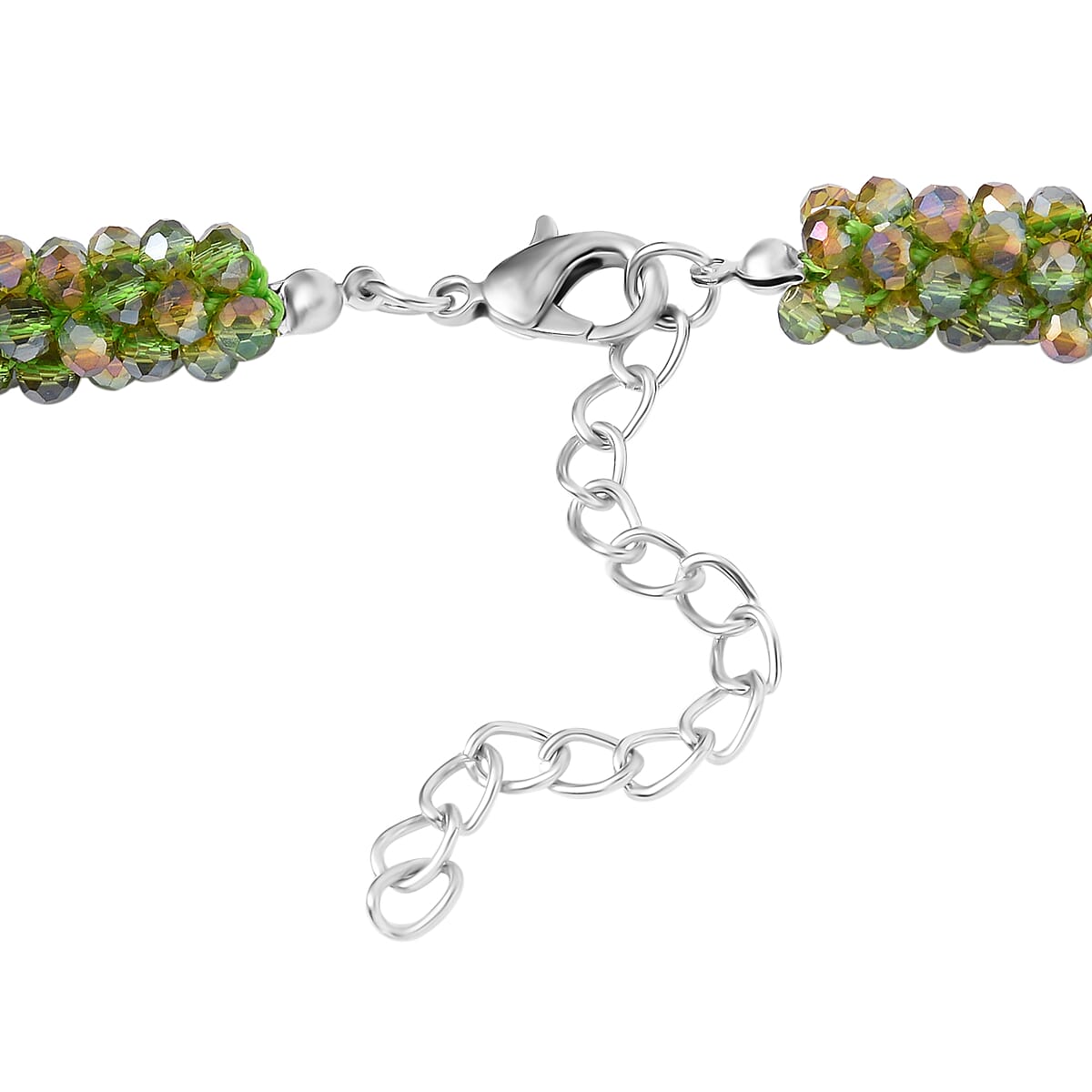 Green Magic Color Glass Beaded Necklace 20-22 Inches in Silvertone image number 3