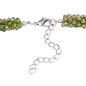 Green Magic Color Glass Beaded Necklace 20-22 Inches in Silvertone