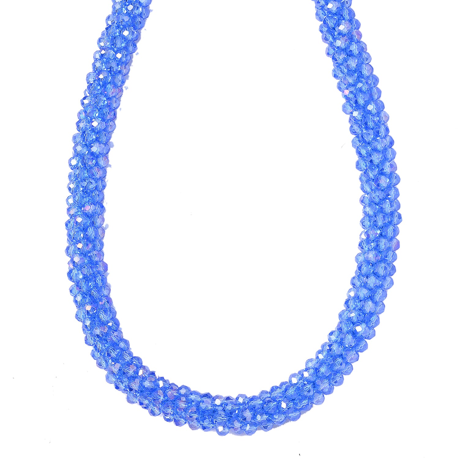 Blue Magic Color Glass Beaded Necklace 20-22 Inches in Silvertone