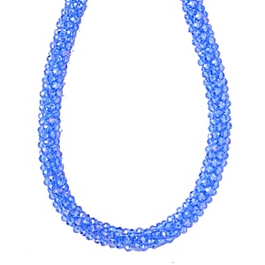 Blue Magic Color Glass Beaded Necklace 20-22 Inches in Silvertone