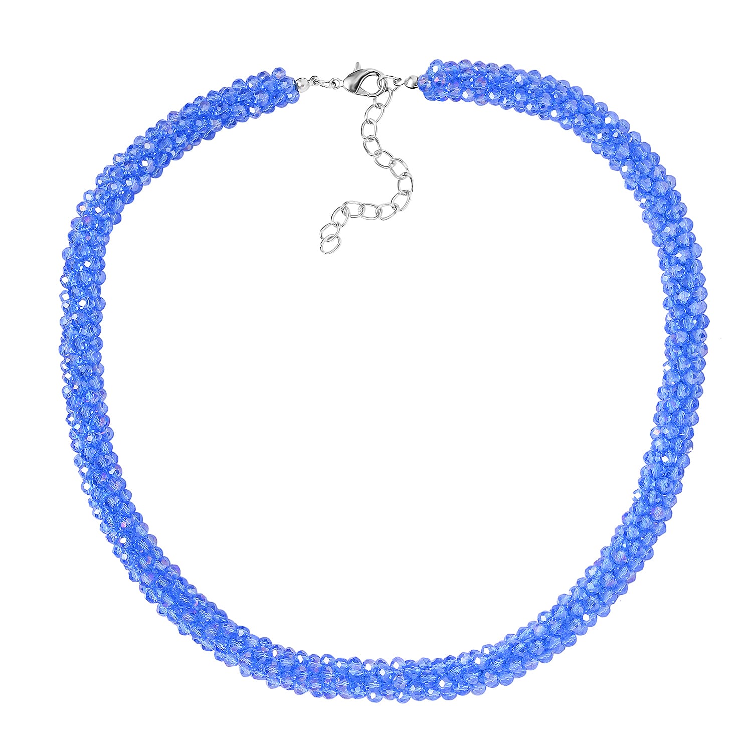 Blue Magic Color Glass Beaded Necklace 20-22 Inches in Silvertone