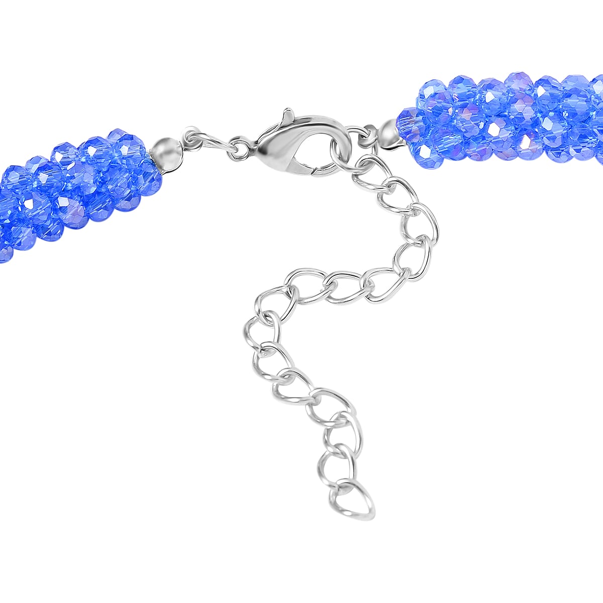 Blue Magic Color Glass Beaded Necklace 20-22 Inches in Silvertone image number 3