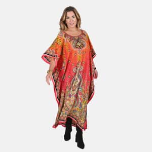 Winlar Red Abstract Print Kaftan - One Size Fits Most